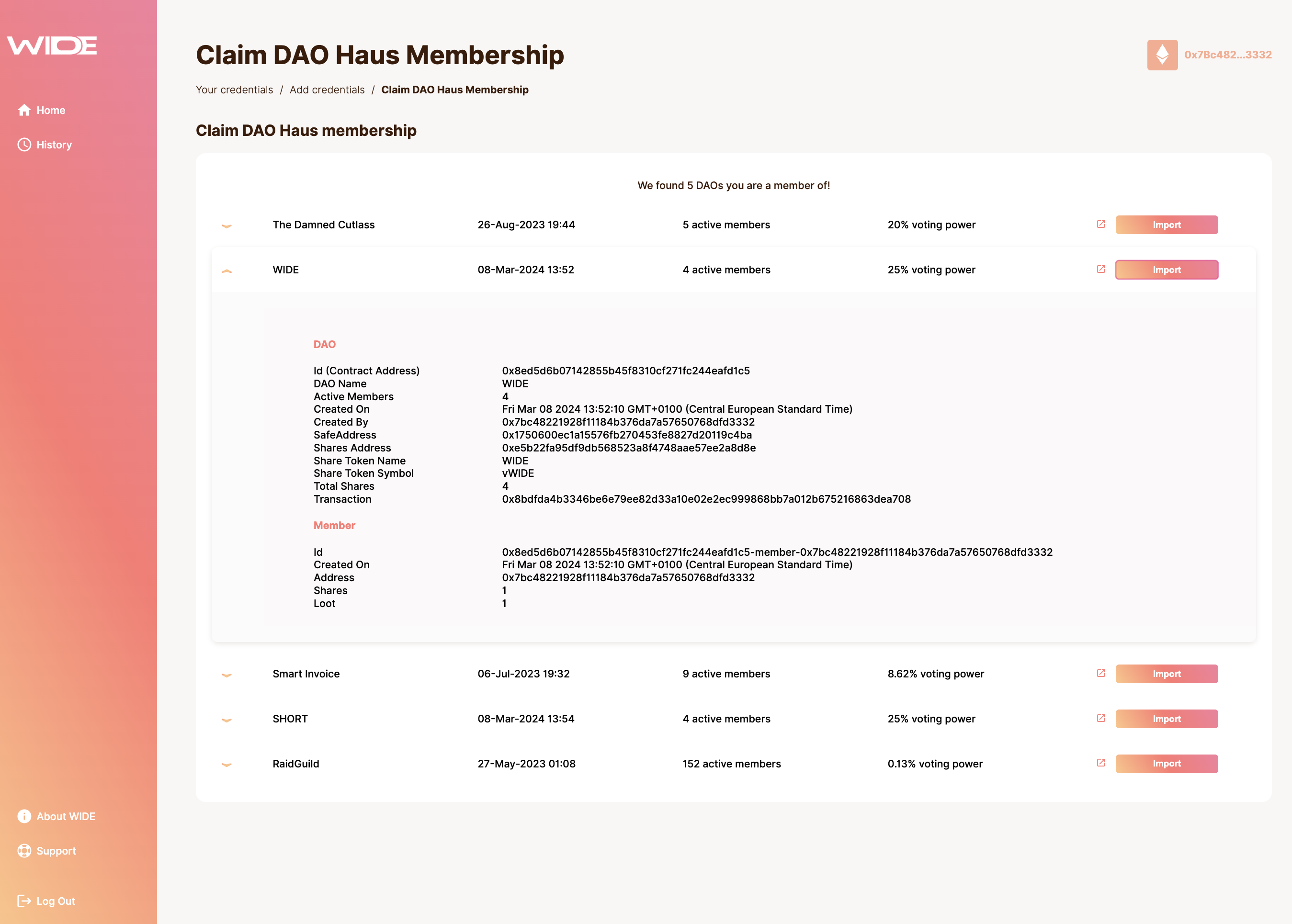 DAO Haus Detailed Table