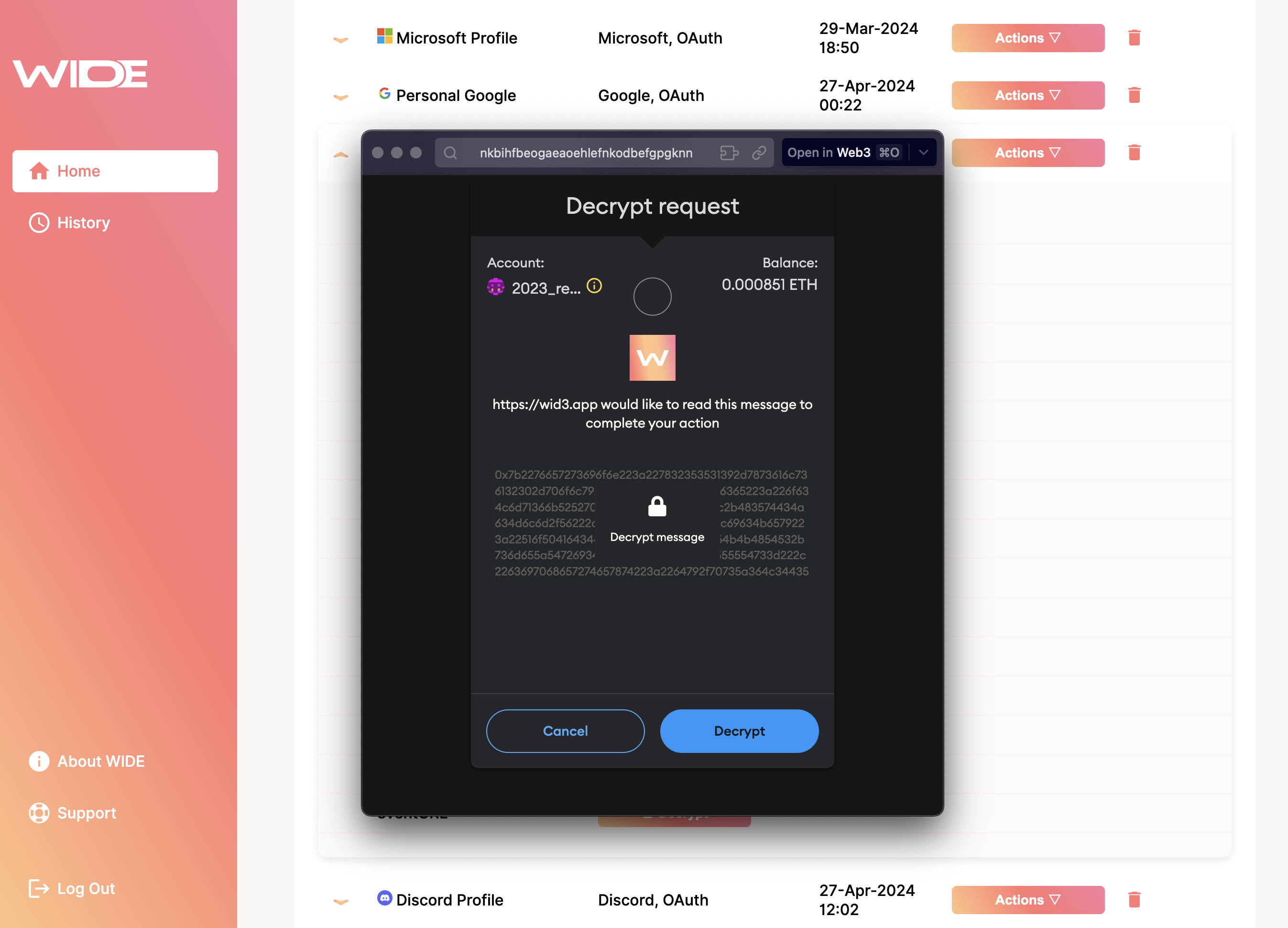 Single Attribute Wallet Decrypt